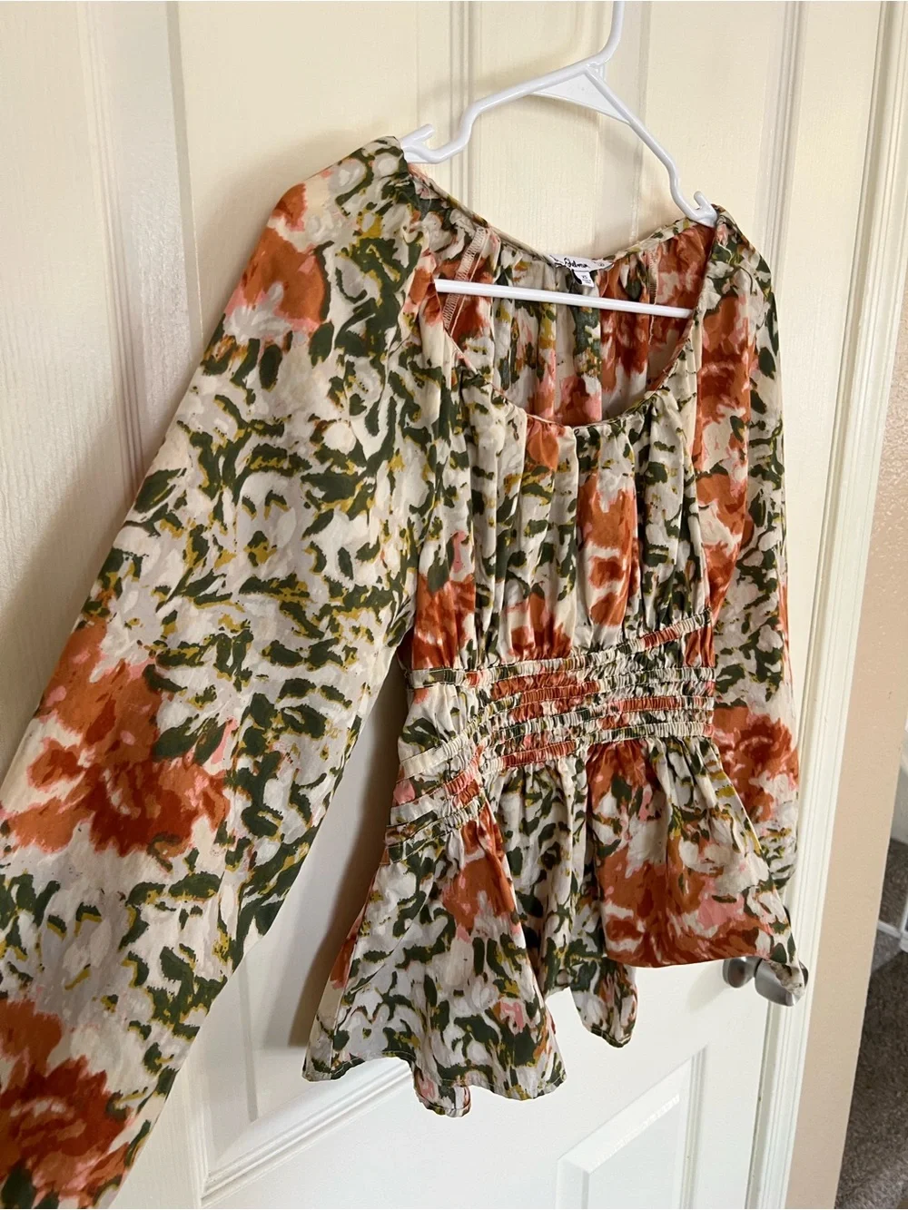 Sam Edelman Cilian Cotton Smocked Bustier Floral Blouse XS